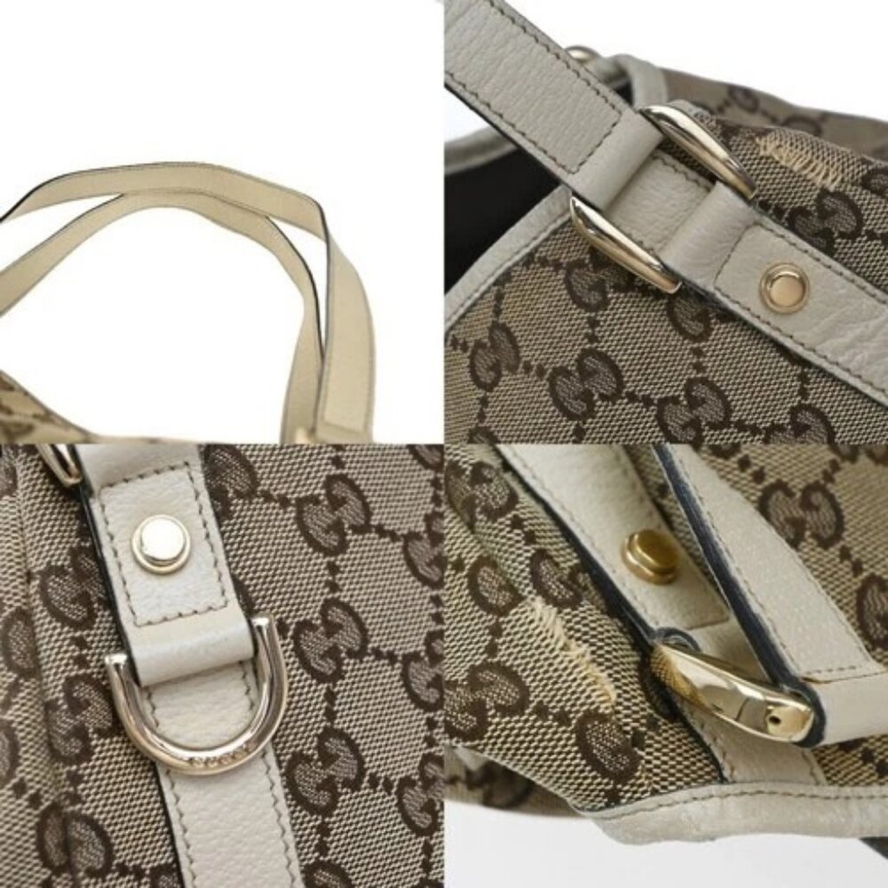 GUCCI Logo GG Pattern Shoulder Tote Bag Canvas Leather Brown White Italy 85EG225 - Picture 9 of 15